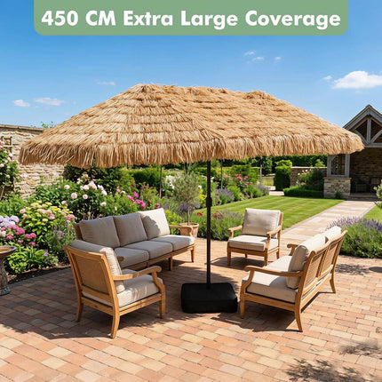 15 x 9 FT Solar Patio Umbrella with Lights, Crank Lift, Brown
