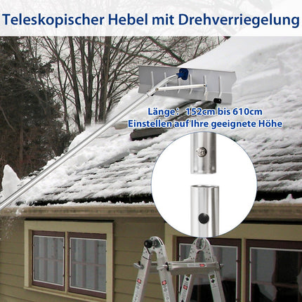 Shrnovač sněhu ze střechy 160 - 610 cm z hliníku a TPE s kolečky a teleskopickou tyčí, stříbrný