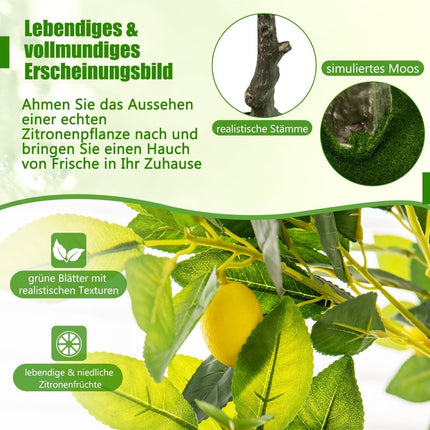 Umělý citroník 160 cm s květináčem a 27 citrony, umělá citrusová rostlina