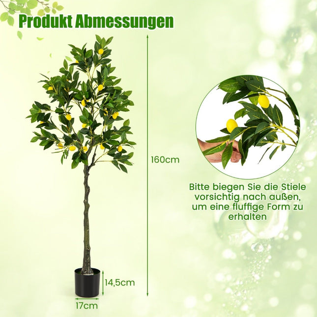 Umělý citroník 160 cm s květináčem a 27 citrony, umělá citrusová rostlina