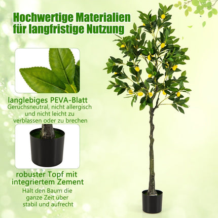 Umělý citroník 160 cm s květináčem a 27 citrony, umělá citrusová rostlina