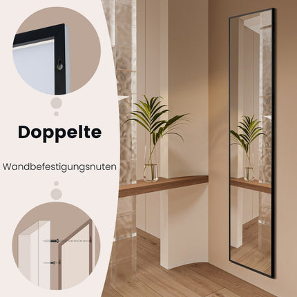 160 x 40 cm full-length mirror 2 in 1 standing mirror & wall mirror made of shatterproof glass black