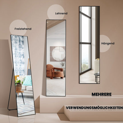 160 x 40 cm full-length mirror 2 in 1 standing mirror & wall mirror made of shatterproof glass black