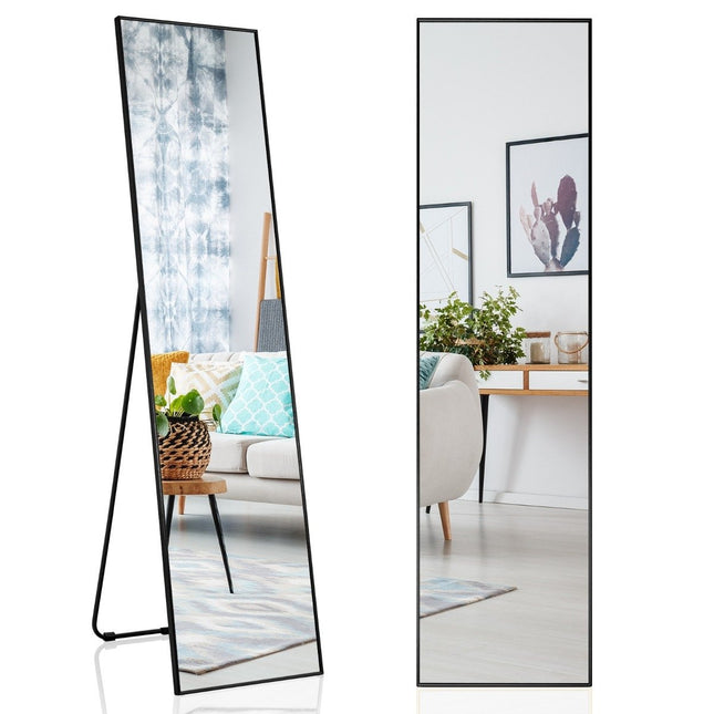160 x 40 cm grote spiegel 2 in 1 staande spiegel & wandspiegel van onbreekbaar glas zwart