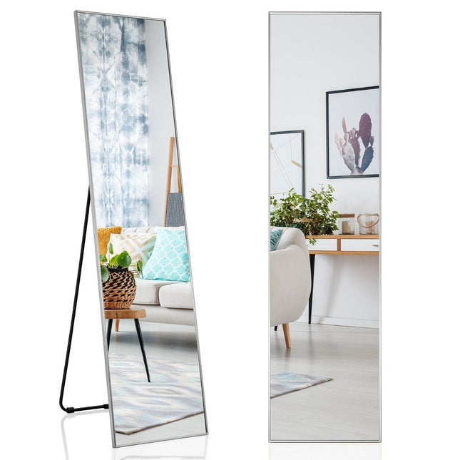 160 x 40 cm staande spiegel 2 in 1 staande spiegel & wandspiegel van onbreekbaar glas zilver