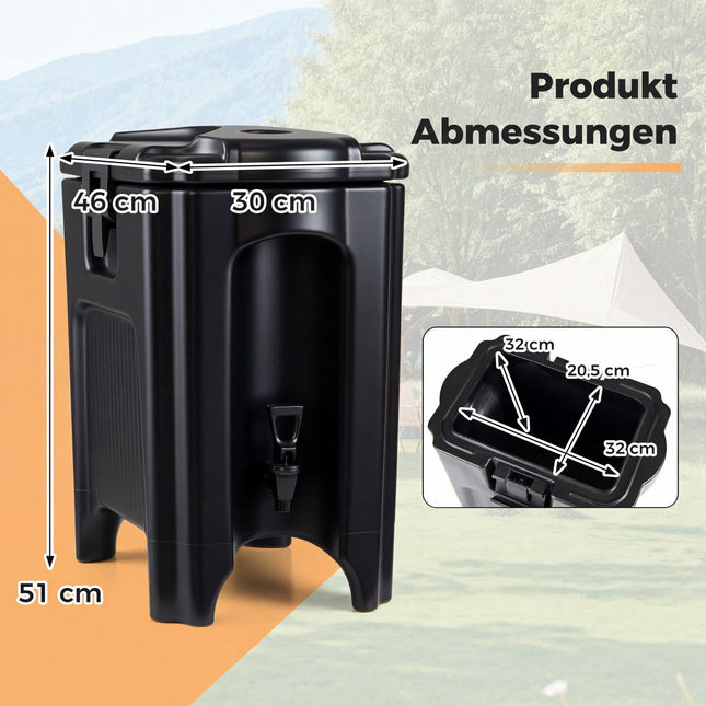 Geïsoleerde drankdispenser met kraan, 16,5 liter, zwart