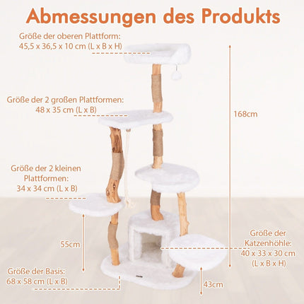 Kočičí strom 168 cm s plošinami, pelíškem a sisalovými sloupky