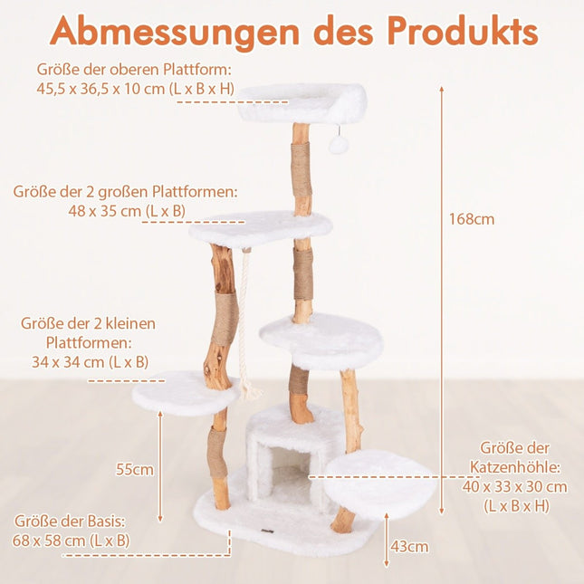 Kočičí strom 168 cm s plošinami, pelíškem a sisalovými sloupky