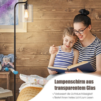 Moderní stojací lampa 168cm s nožním vypínačem, paticí E27 a černým skleněným stínidlem