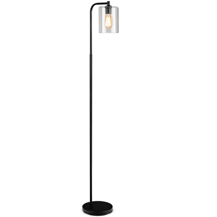 Moderní stojací lampa 168cm s nožním vypínačem, paticí E27 a černým skleněným stínidlem