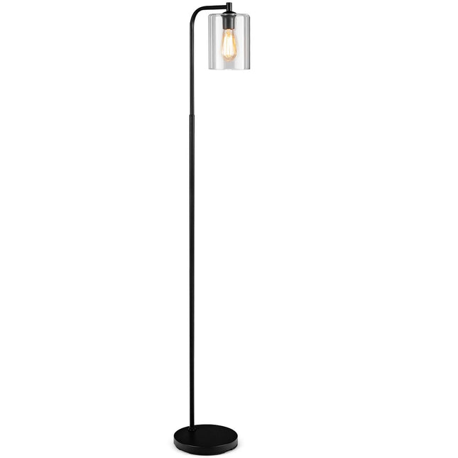Moderní stojací lampa 168cm s nožním vypínačem, paticí E27 a černým skleněným stínidlem