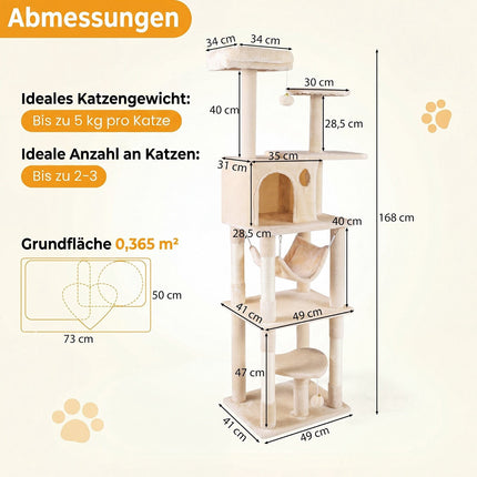 168 cm Multi-Level Cat Tower with Hammock and Condo