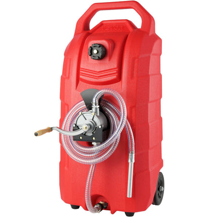 16 Gallon Fuel Caddy, Hand Pump, Rubber Wheels