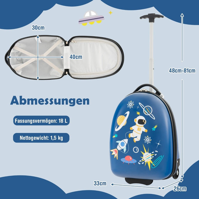 Dětský kufr 16" s dvoustupňovou teleskopickou rukojetí, palubní zavazadlo, motiv astronautů