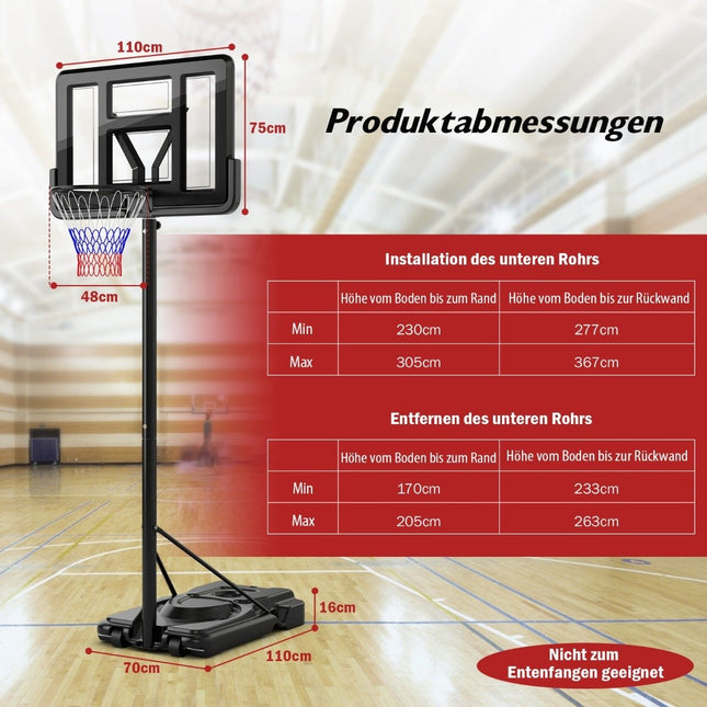 170-305cm Height Adjustable Basketball Stand Outdoor Basketball Hoop with Stand