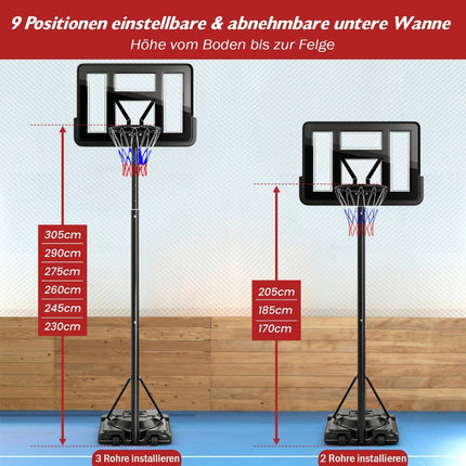 Výškově nastavitelný basketbalový koš se stojanem 170-305cm, venkovní