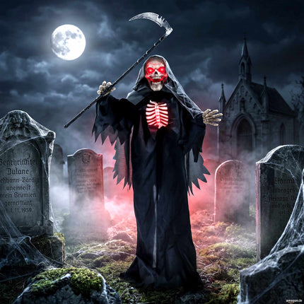 170 cm Animated Grim Reaper Halloween Decor with Lights