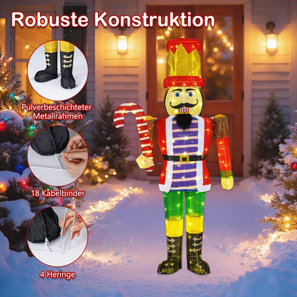 Vánoční louskáček 170 cm s cukrovou hůlkou – LED osvětlení