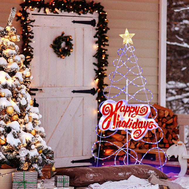 170 cm LED-kerstboom met kleurveranderende verlichting en 6 lichtstanden, letters en ster