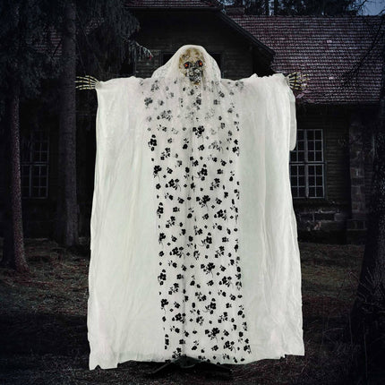 Halloweenská závěsná kostra nevěsty ducha, 175 cm, svítící oči