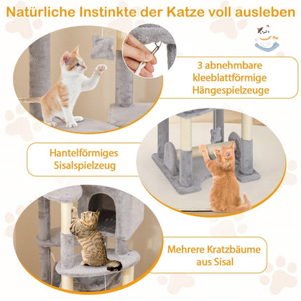 176 cm houten krabpaal met hol & mand bed & hangmat & sisalpaal kattenboom
