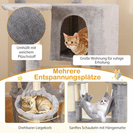 176 cm houten krabpaal met hol & mand bed & hangmat & sisalpaal kattenboom