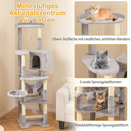 176 cm houten krabpaal met hol & mand bed & hangmat & sisalpaal kattenboom