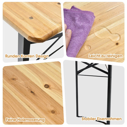 Pivní set 178cm, skládací piknikový stůl s lavicemi, 3 díly