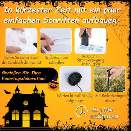 Nafukovací LED halloweenský duch s dýní 180CM, strašidelná venkovní dekorace