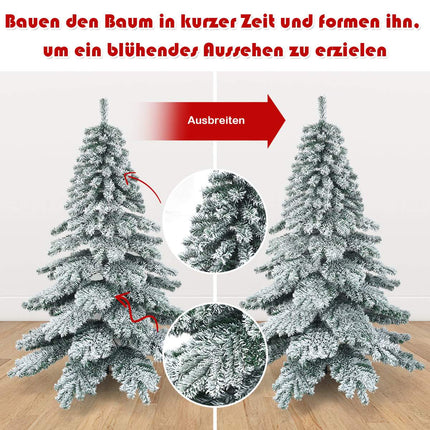 Umělý vánoční stromek 180cm se sněhovými vločkami, PVC větvičky, zelená + bílá