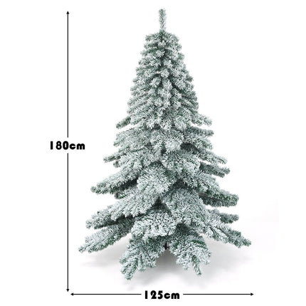 Umělý vánoční stromek 180cm se sněhovými vločkami, PVC větvičky, zelená + bílá