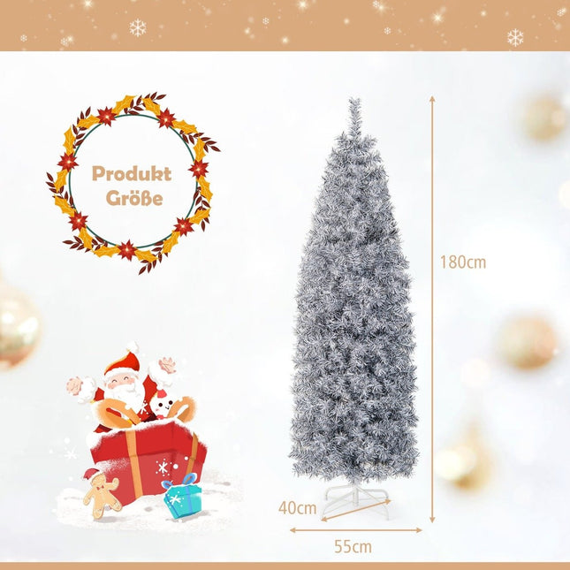 180 cm Kunstkerstboom met potloodvorm en 250 koelwitte LED's, slank wit + zwart