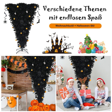 Černý umělý vánoční stromek 180cm, svítící halloweenský stromek s 270 fialovými LED světly