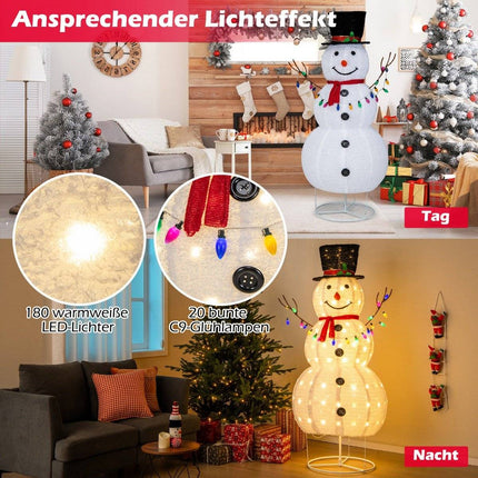 Svítící LED sněhulák 180 cm, vánoční figura se 180 teple bílými LED