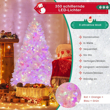 Velký zasněžený umělý vánoční stromek 180cm s 808 PVC větvičkami, 350 LED světly a 8 světelnými režimy