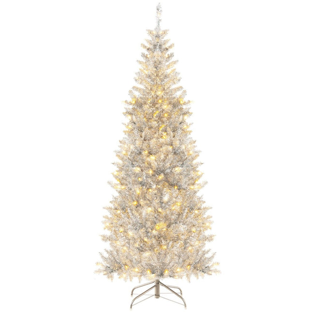 180 cm potloodvormige kerstboom met warmwitte led-lampjes, slanke kerstboom