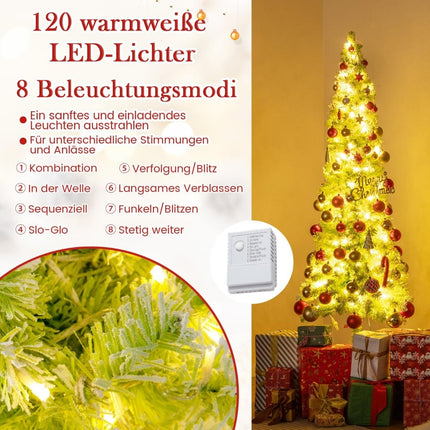 Zasněžený umělý vánoční stromek 180 cm s předinstalovanými LED světly