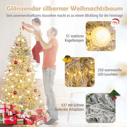 Zasněžený umělý vánoční stromek 180 cm, 250 LED