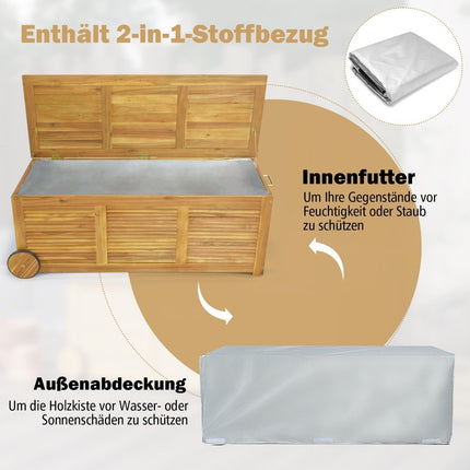 Dřevěný zahradní box 182L na kolečkách s vodotěsnou vložkou a rukojetí 127 x 50 x 45 cm