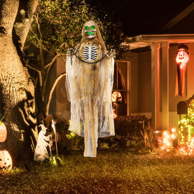 Halloweenská kostra v životní velikosti 183 cm s LED a zvukem