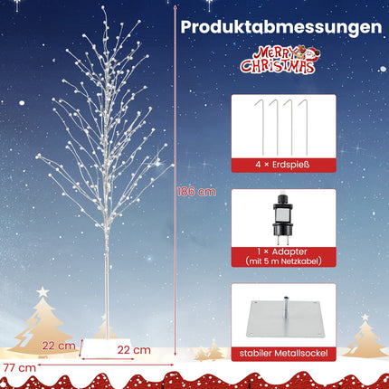 LED bříza 186 cm s teple bílými světly