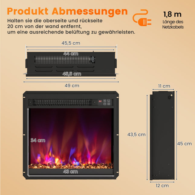 18-Zoll-Elektrokamineinsatz, Fernbedienung, regulierbare Flamme