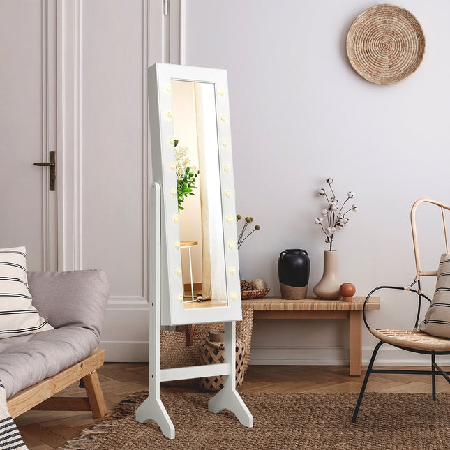 18 LED jewelry cabinet tilt-adjustable jewelry shelf mirror cabinet for makeup white