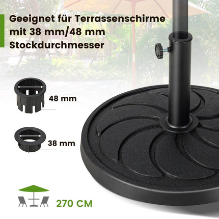 Těžký stojan na slunečník 18 kg, průměr 54 cm, pro tyče φ38/48 mm