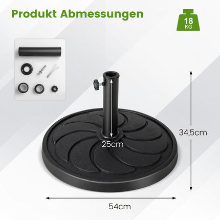 Těžký stojan na slunečník 18 kg, průměr 54 cm, pro tyče φ38/48 mm