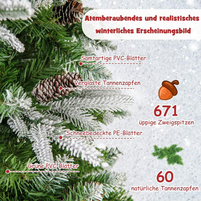 190 cm Kunstkerstboom met lampjes en sneeuw Kunstkerstboom voor thuis Groen + Wit