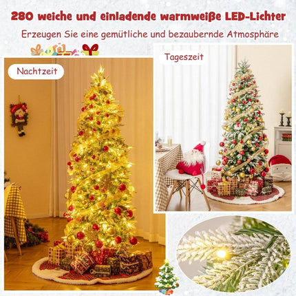 190 cm Artificial Christmas Tree with Lights and Snow Artificial Christmas Tree for Home Green + White