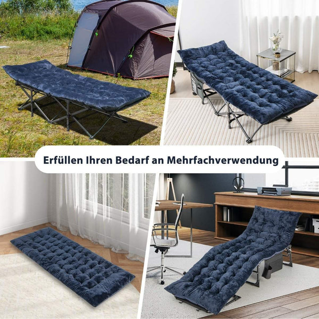 190 x 70 cm katoenen veldbedkussen 7 cm dik matras met 4 bevestigingsriemen blauw