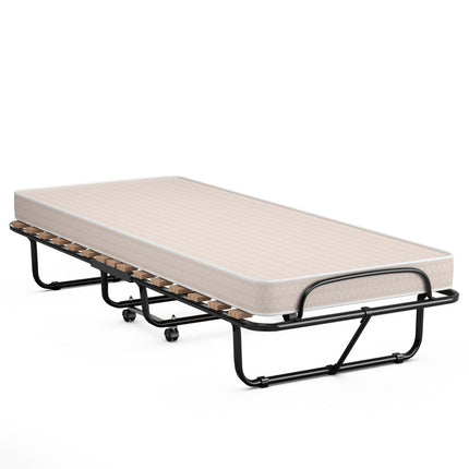 Skládací lůžko s matrací 190 x 80 x 33 cm, přenosné a pojízdné hostinské lůžko, Made in Italy, béžové, původ: Itálie