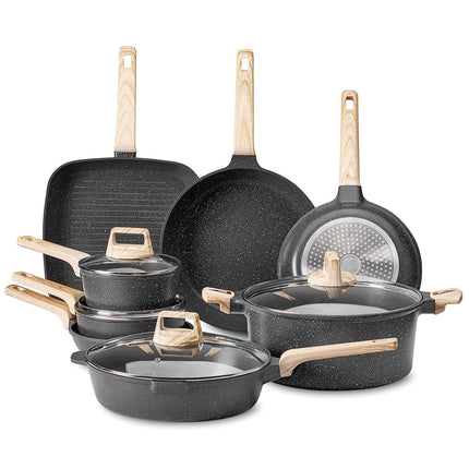 19-Piece Cookware Set, Granite Nonstick, Induction, Black